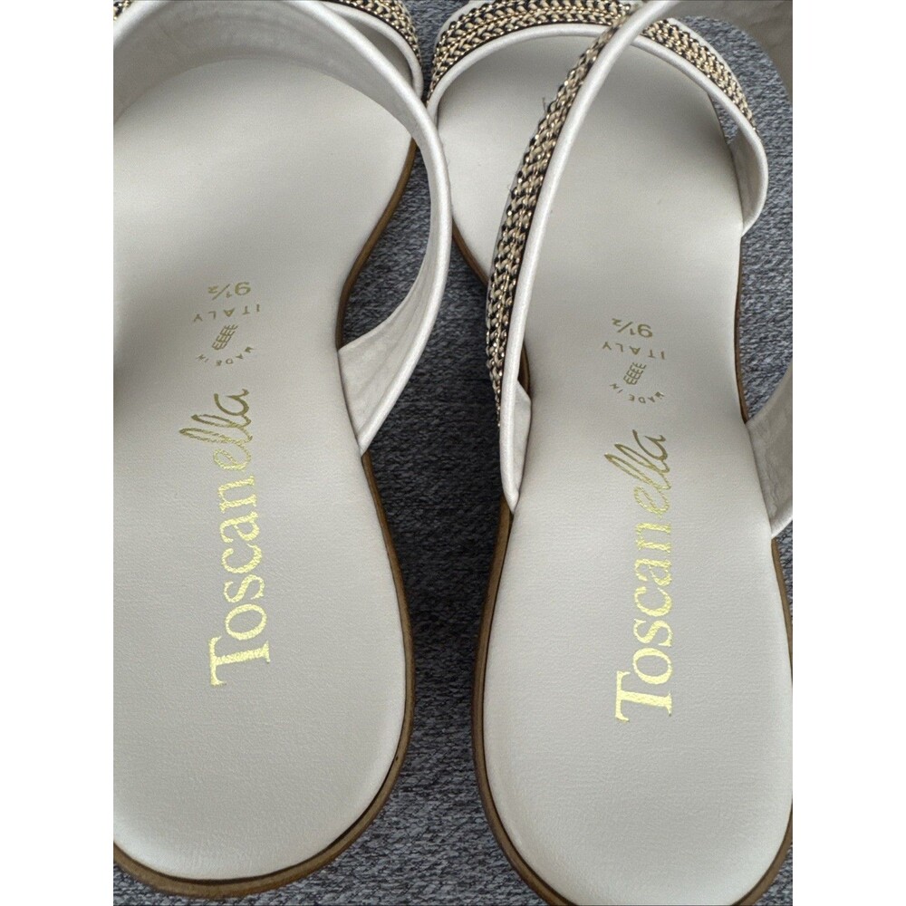 Toscanella Handmade Italy Ella Cream with Gold Black Accent Wedge Sandal SZ 9.5 - Picture 13 of 16
